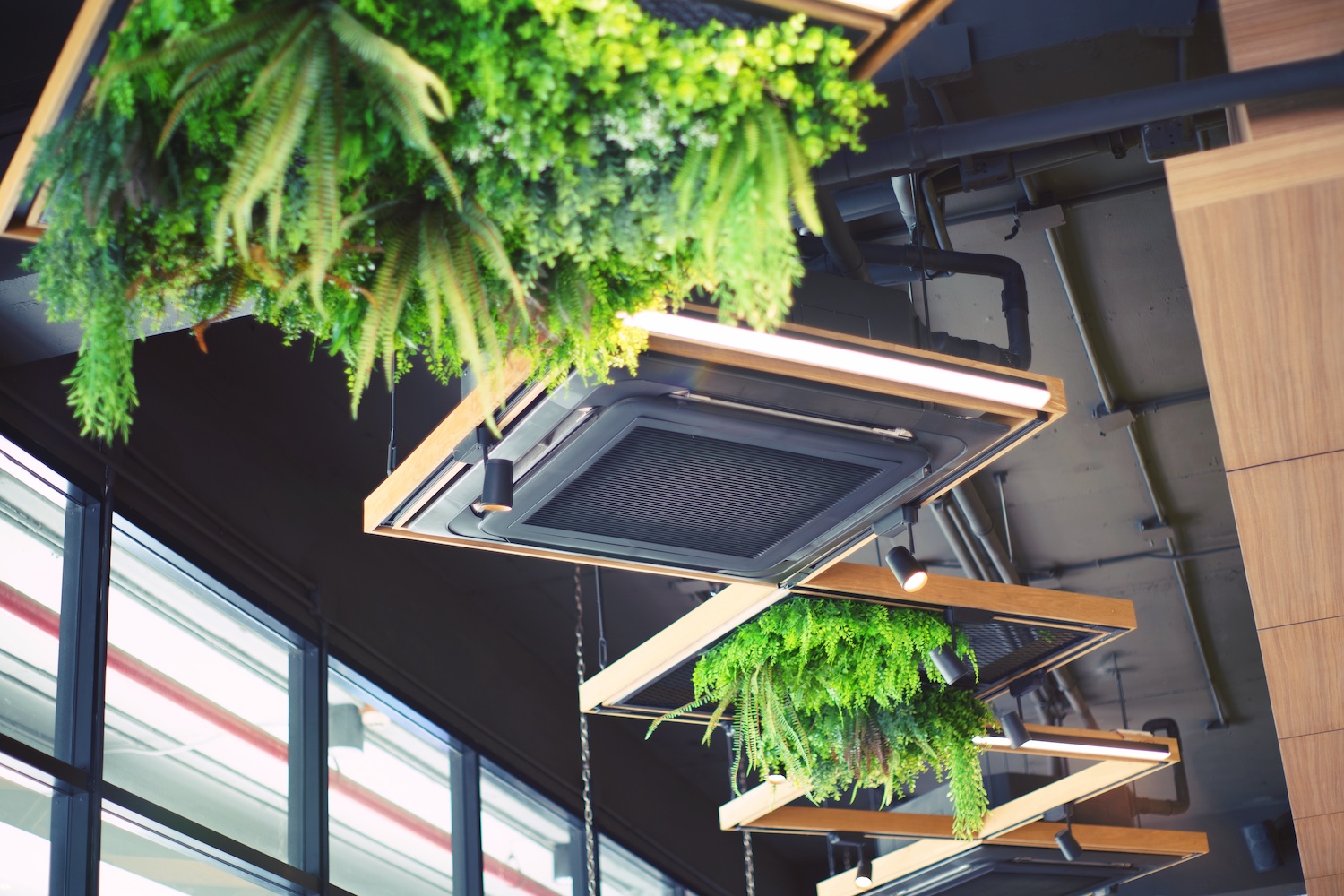 ceiling mounted cassette type air conditioner for large rooms, exhibition room, Modern cafe